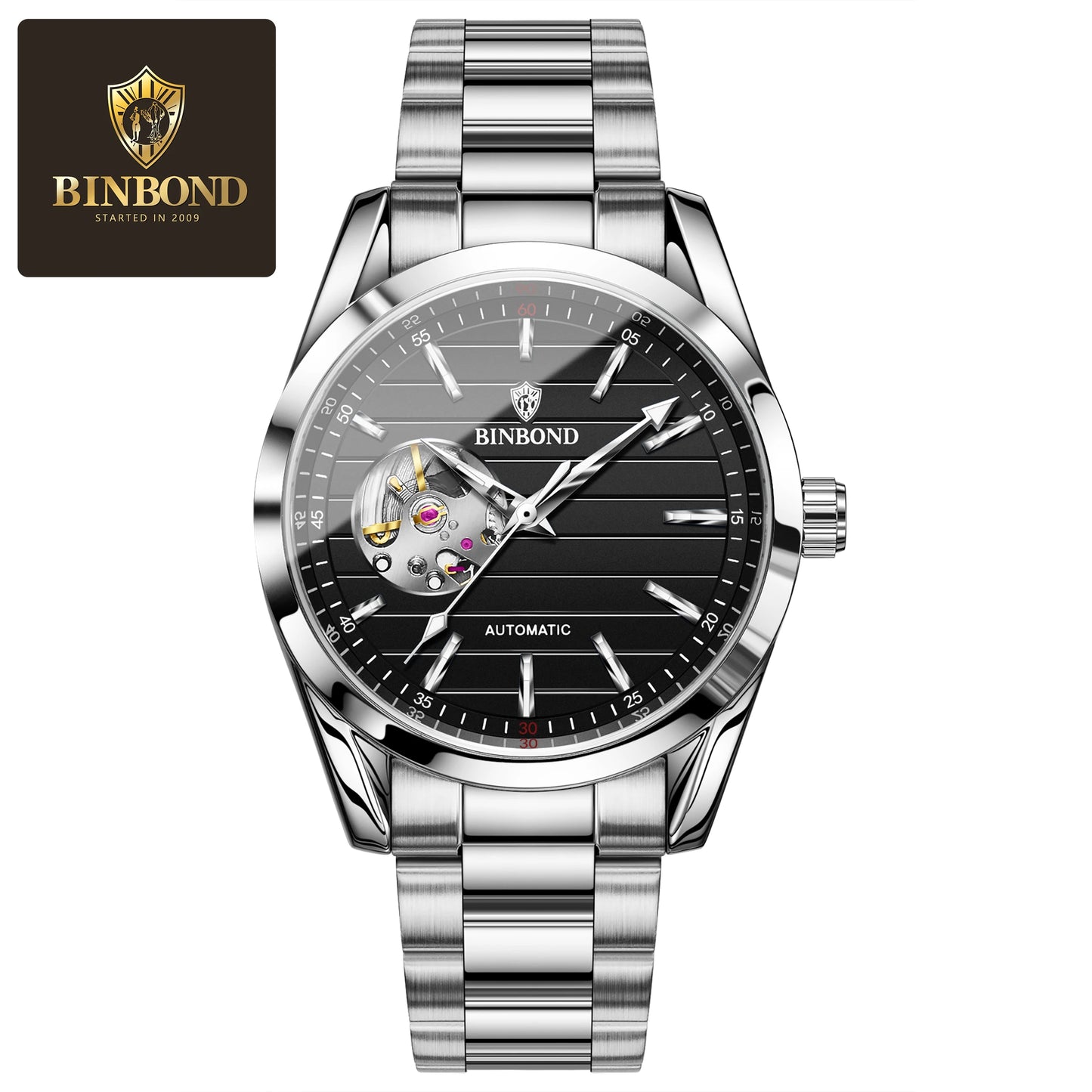 BINBOND J2307 Skeleton Automatisch Herenhorloge