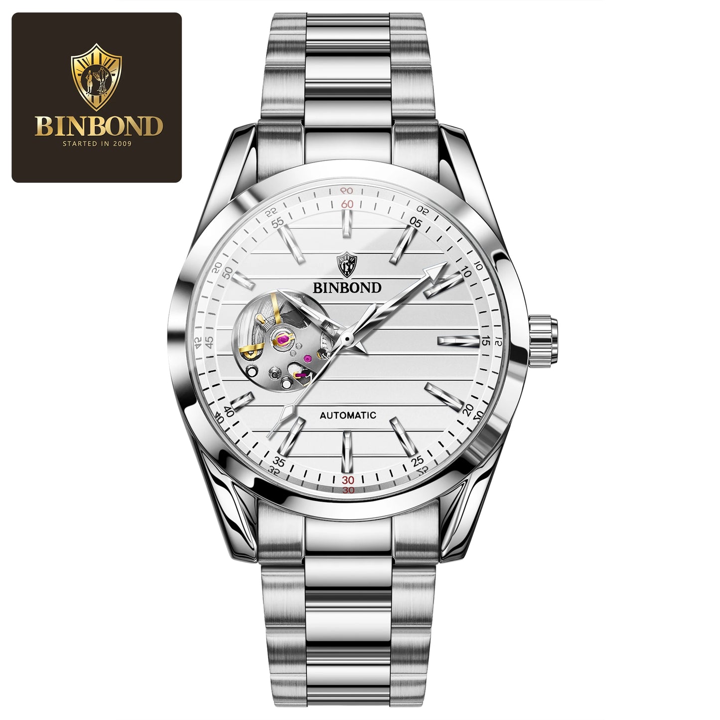 BINBOND J2307 Skeleton Automatisch Herenhorloge