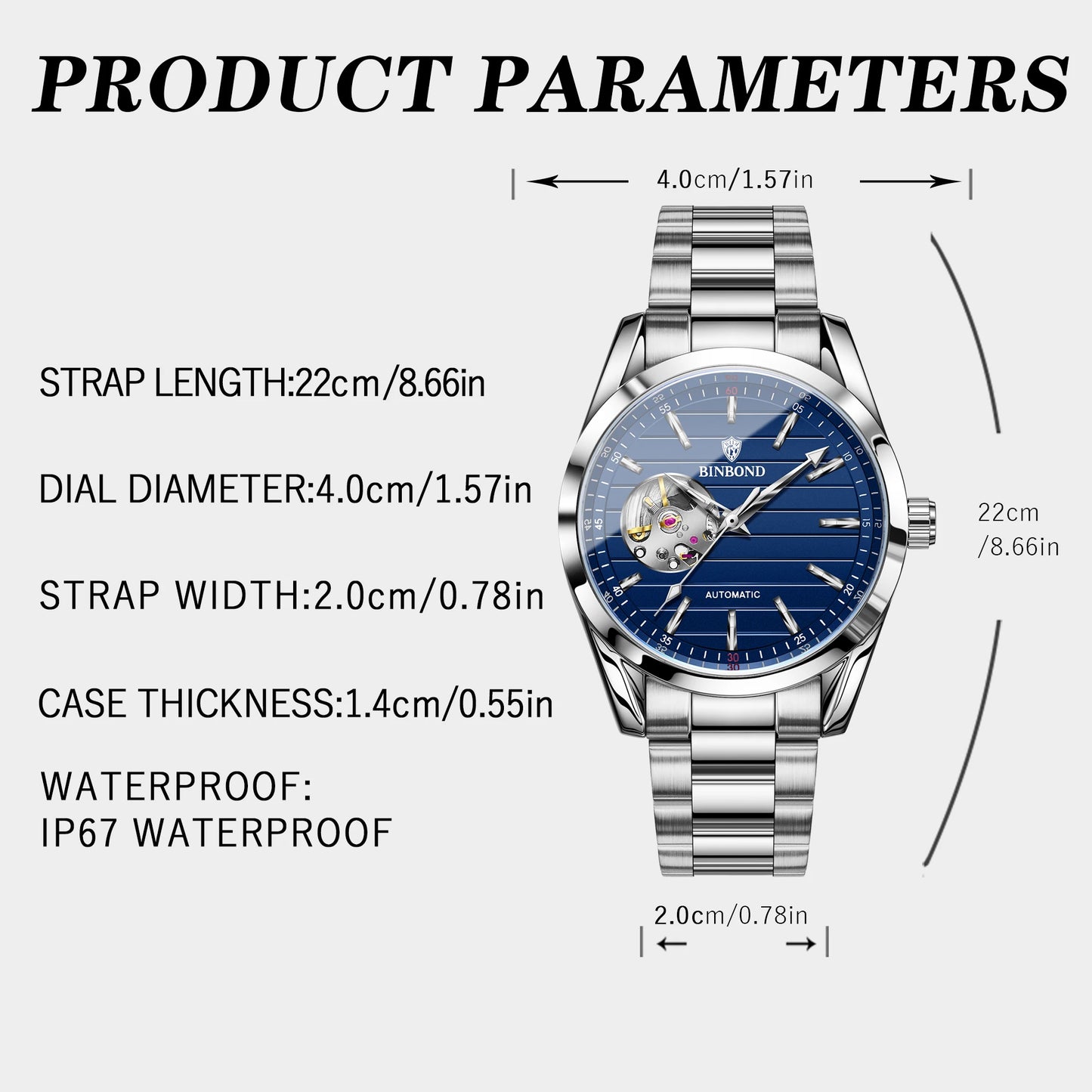 BINBOND J2307 Skeleton Automatisch Herenhorloge
