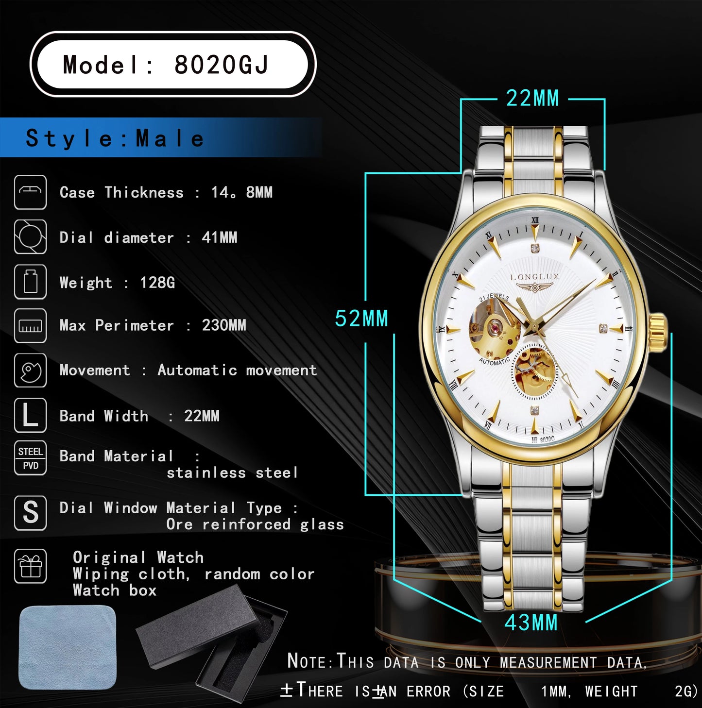 LONGLUX 8020GJ Automatisch Skeleton Herenhorloge
