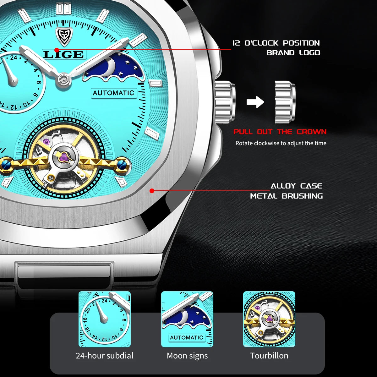 LIGE Automatisch Herenhorloge